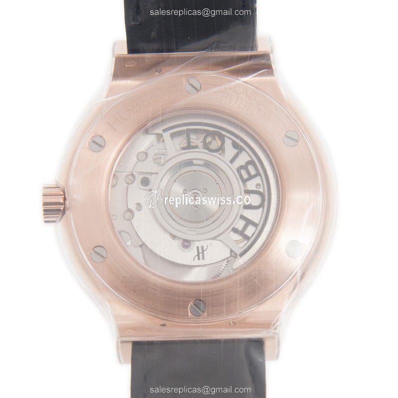 Hublot Classic Fusion 565.OX.1181.LR - Auto - 18kt Rose Gold - Black Dial - Leather Strap - View 3