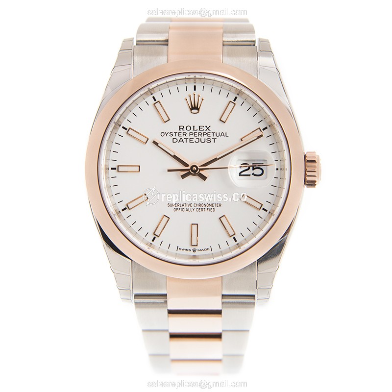 Rolex DATEJUST Replica - Automatic - White Dial - 18kt Rose Gold & Steel Clasp - View 2