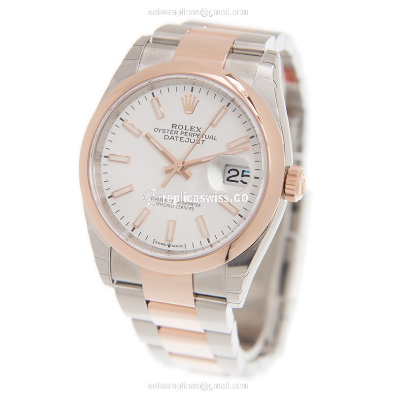 Rolex DATEJUST Replica - Automatic - White Dial - 18kt Rose Gold & Steel Clasp - View 3