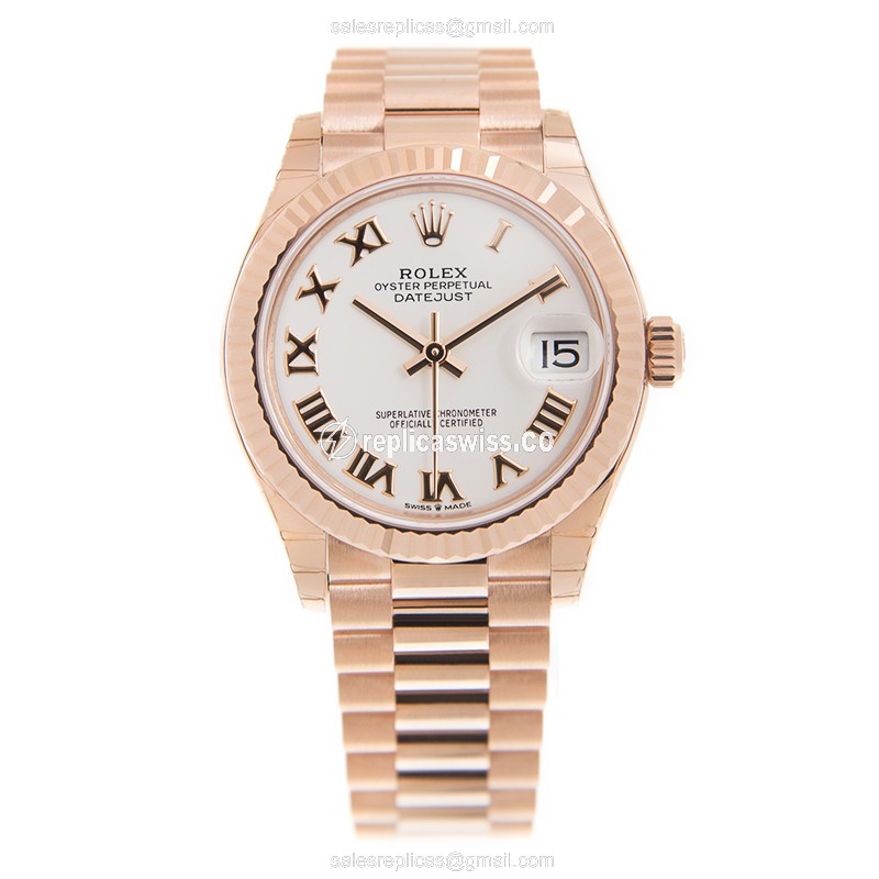 Rolex Datejust Replica - Automatic - 18kt Rose Gold - White Dial, Gold Clasp - View 2