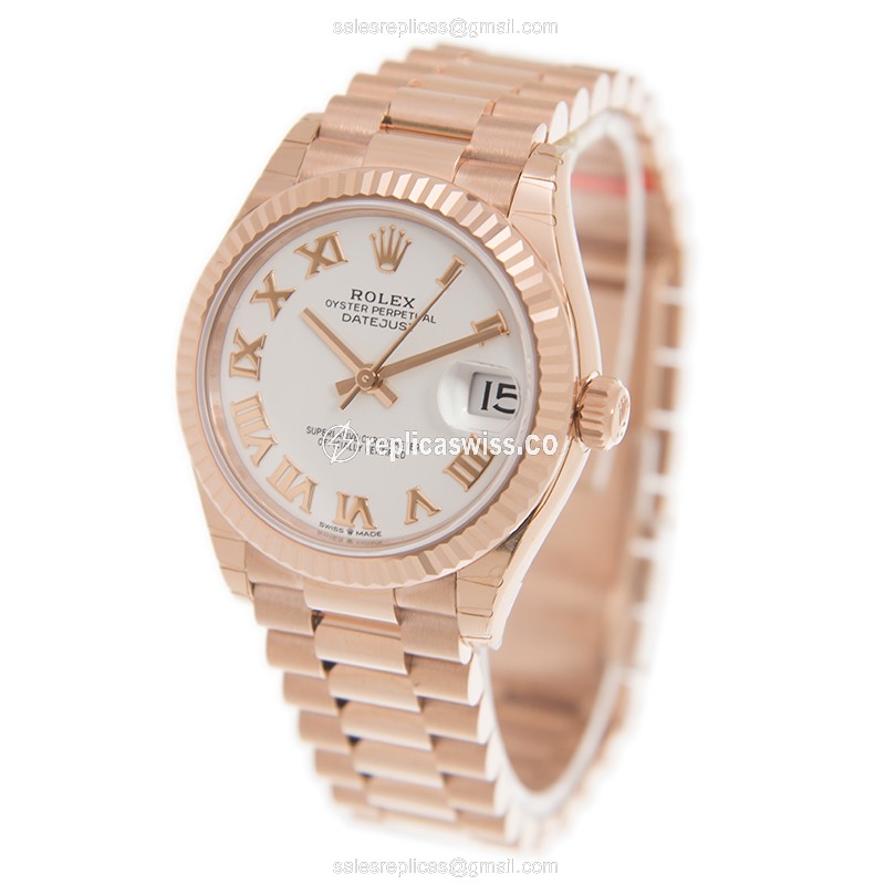 Rolex Datejust Replica - Automatic - 18kt Rose Gold - White Dial, Gold Clasp - View 3