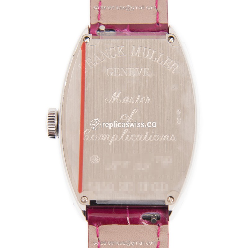 Franck Muller 5850 SC D CD Replica - Automatic - 18kt White Gold - Diamond - Silver Dial - Pink Leather Strap - View 4