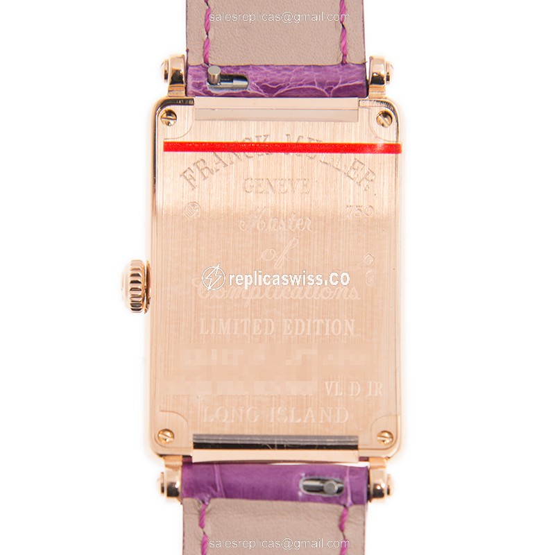 Franck Muller Long Island Replica - Quartz - 18kt Rose Gold - Diamond Accents - Purple Dial - Leather Strap - View 3