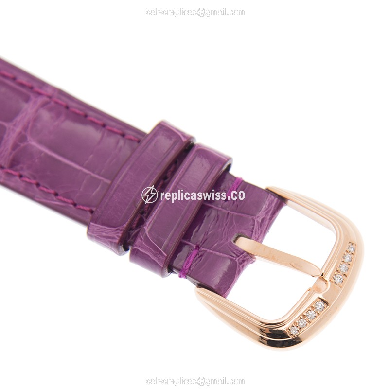 Franck Muller Long Island Replica - Quartz - 18kt Rose Gold - Diamond Accents - Purple Dial - Leather Strap - View 4