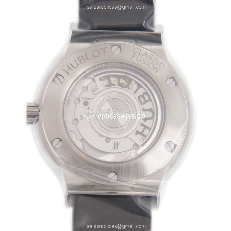 Hublot Classic Fusion Replica - Automatic - Steel - Black Dial - Green Leather Strap - View 3