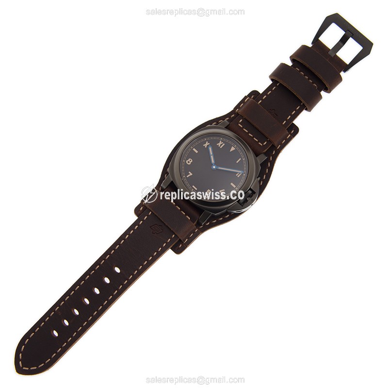 Panerai PAM00779 LUMINOR - Manual - Titanium - Black Dial - Brown Leather Strap - View 2