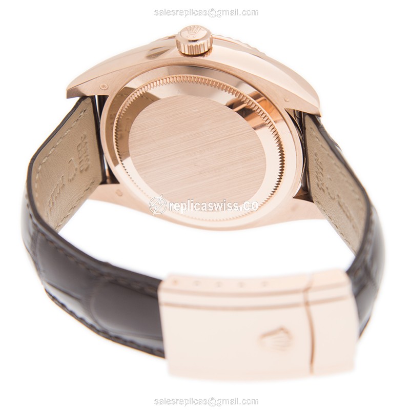 Rolex Sky-Dweller Replica - Automatic - 18kt Gold - Gray Dial, Brown Alligator Strap - View 3