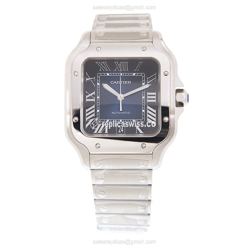 Cartier Santos Replica - Automatic - Blue Dial - Steel Case - Silver Band - View 2