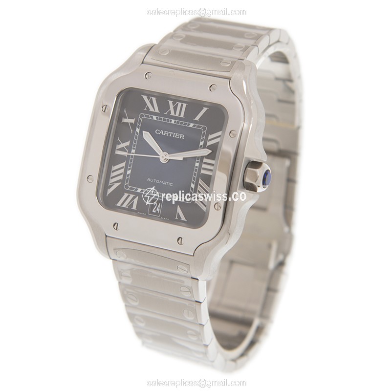Cartier Santos Replica - Automatic - Blue Dial - Steel Case - Silver Band - View 3