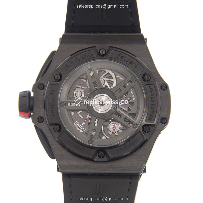 Hublot Big Bang Replica - Automatic - Steel Case - Skull Dial - Black Leather Strap - View 2