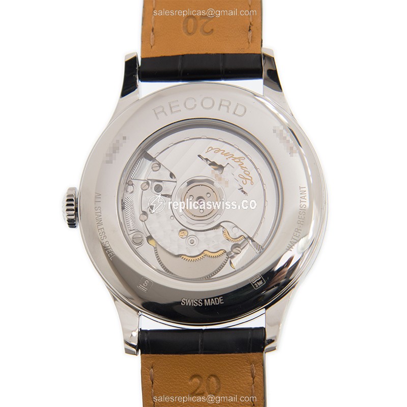 Longines RECORD Replica - Automatic - Black Dial - Steel Case - Alligator Black Strap - View 3