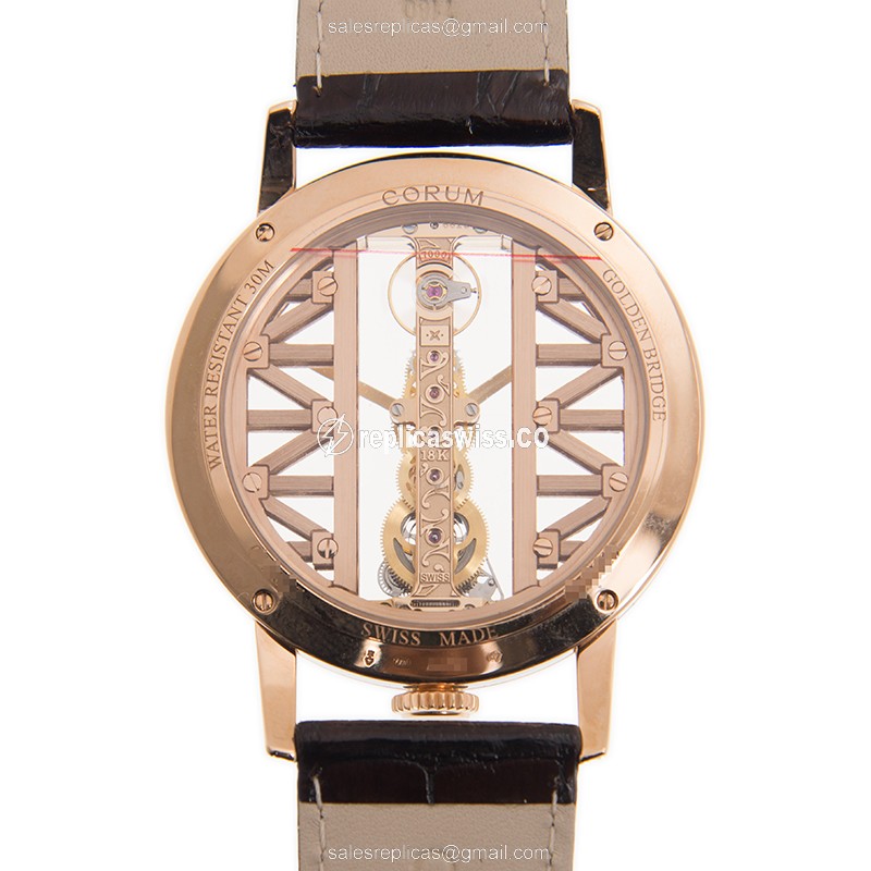 Corum 113.901.85/0F02 BRIDGE - Manual - 18kt Rose Gold - Diamond Skull Dial - Brown Alligator Strap - View 3