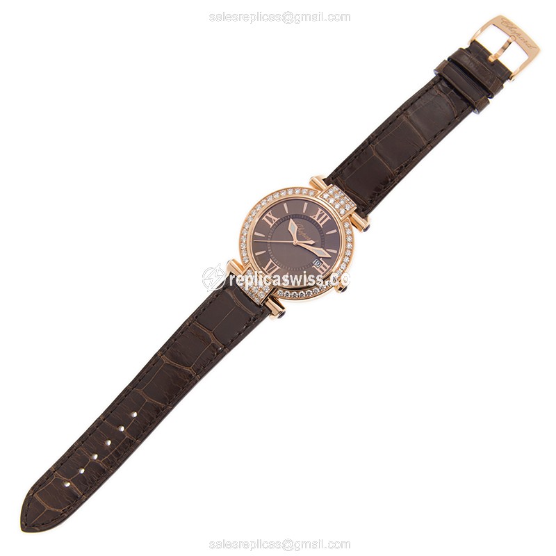 Chopard Imperiale Quartz 18kt Rose Gold - Diamonds - Brown Dial - Leather Strap - View 2