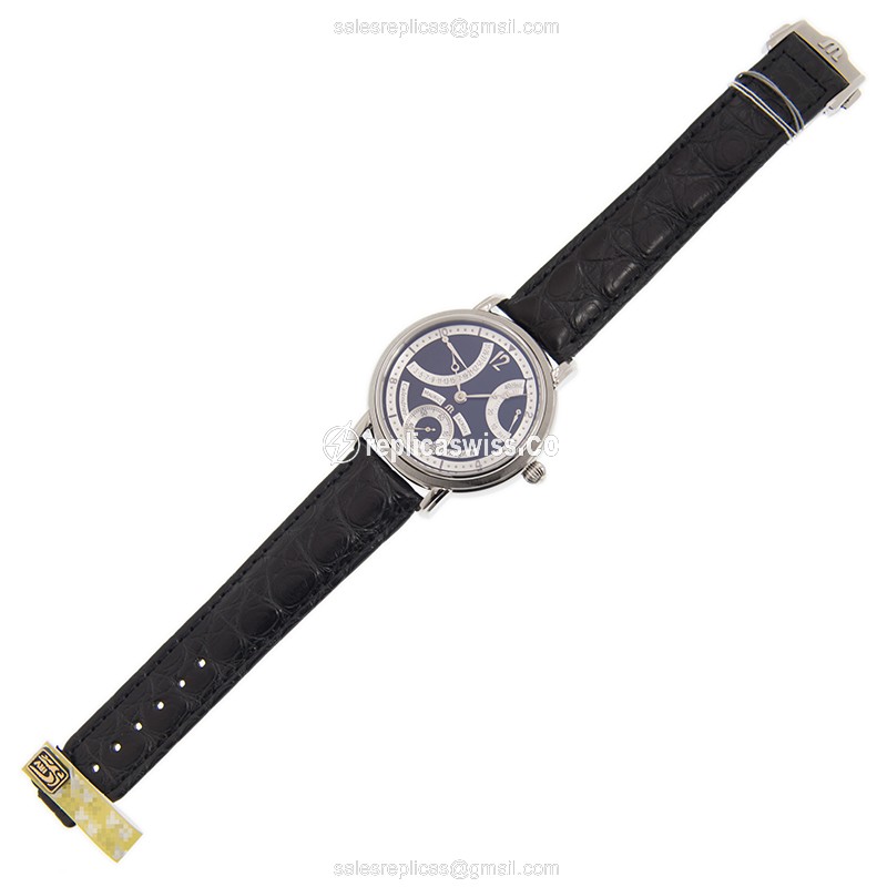 Maurice Lacroix MP7068-SS001-390 Replica - Manual Wind - Black Dial - Steel Case - Alligator Black Strap - View 2