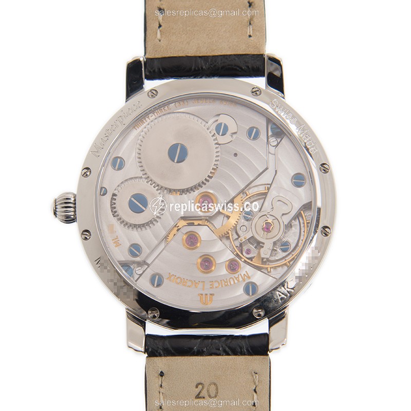 Maurice Lacroix MP7068-SS001-390 Replica - Manual Wind - Black Dial - Steel Case - Alligator Black Strap - View 3