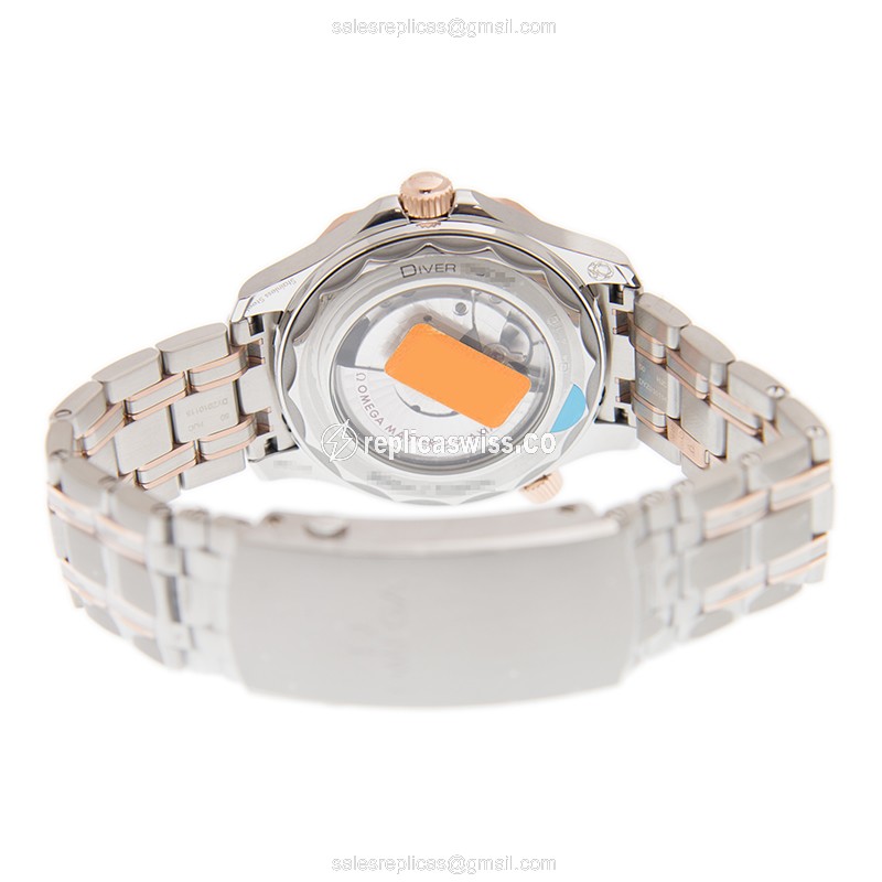 Omega Seamaster Replica - Automatic - 18kt Rose Gold & Steel - Black Dial - Gold Clasp - View 4