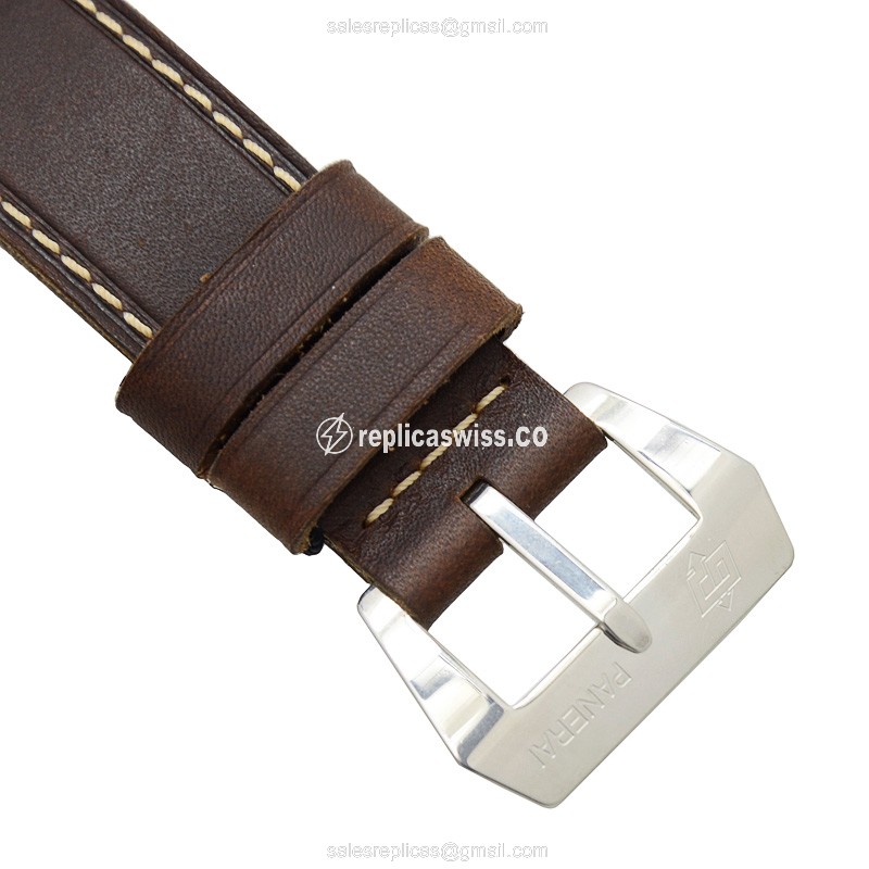 Panerai PAM00602 Replica - Manual - Stainless Steel - White Dial - Brown Leather Strap - View 4
