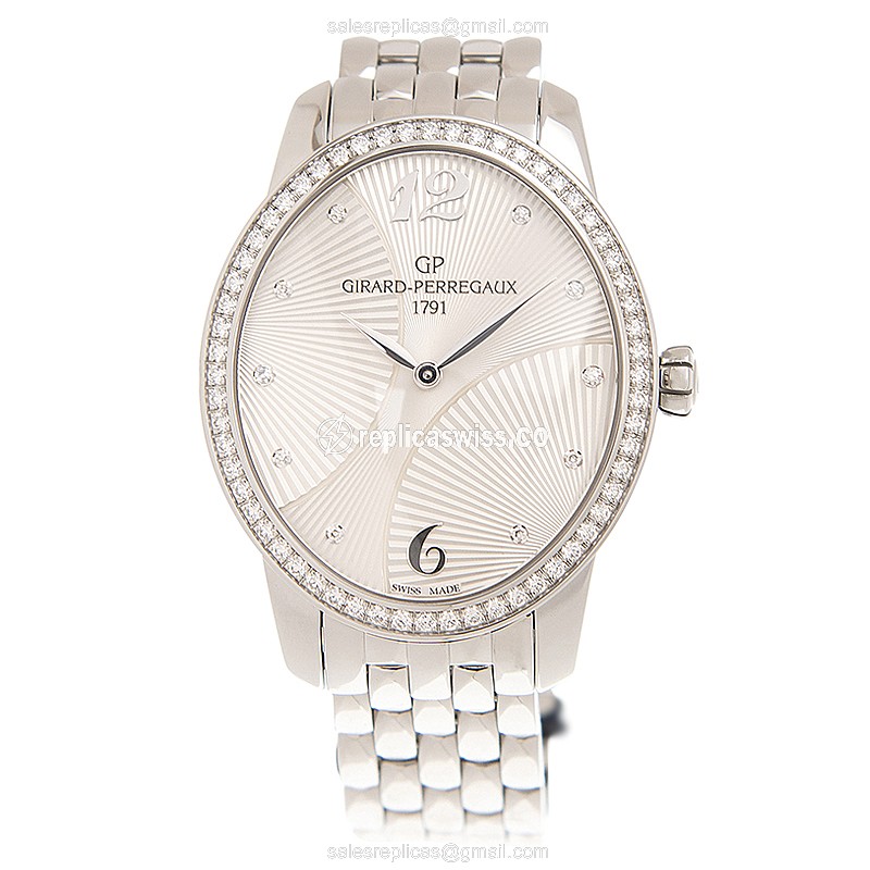 Girard Perregaux 80493D11A161 CATS EYE - Auto - White Dial - Diamond Case - Steel Band - View 2