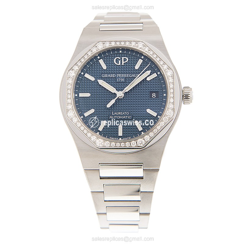 Girard Perregaux Replica LAUREATO - Automatic - Blue Dial - Diamond - Steel Case & Clasp - View 2