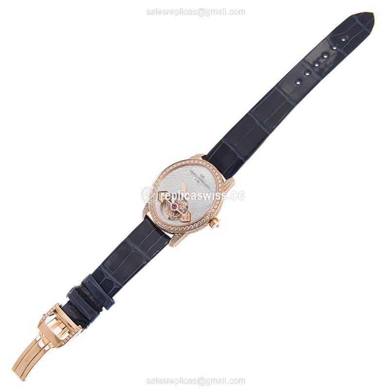 Girard Perregaux 99490D52P706-CK6A CATS EYE - Manual Wind - 18kt Rose Gold - Diamonds - Gray Dial - Blue Alligator Strap - View 2