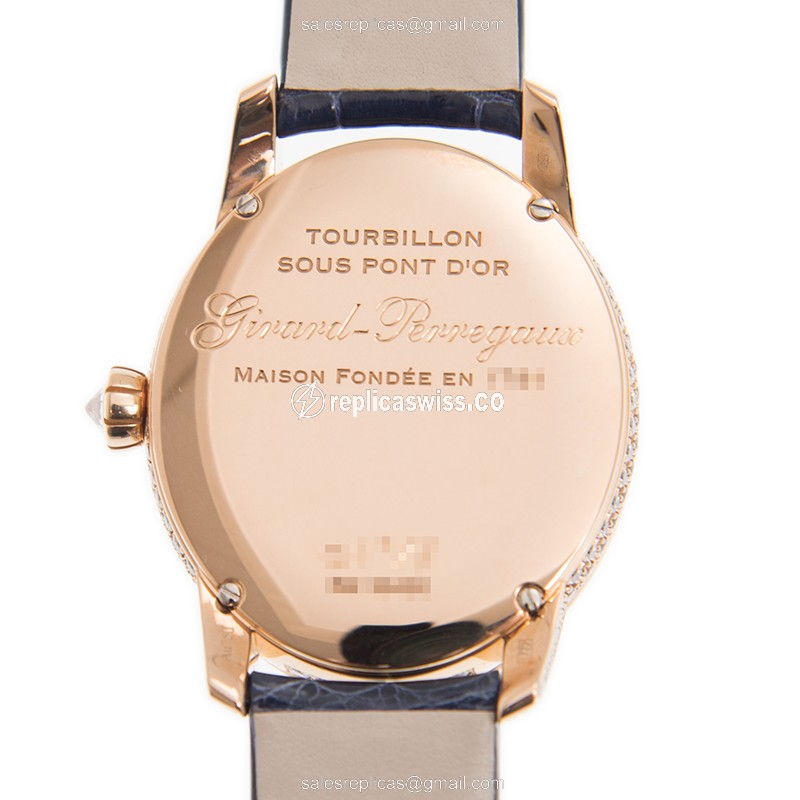 Girard Perregaux 99490D52P706-CK6A CATS EYE - Manual Wind - 18kt Rose Gold - Diamonds - Gray Dial - Blue Alligator Strap - View 3