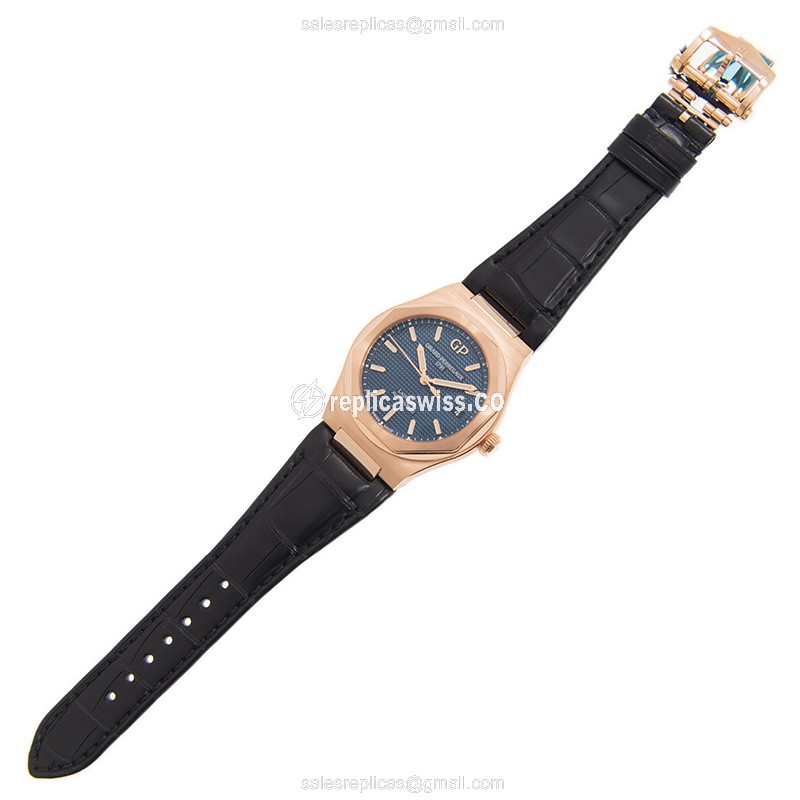 Girard Perregaux Replica LAUREATO - 18kt Rose Gold - Automatic - Blue Dial - Black Alligator Buckle - View 2