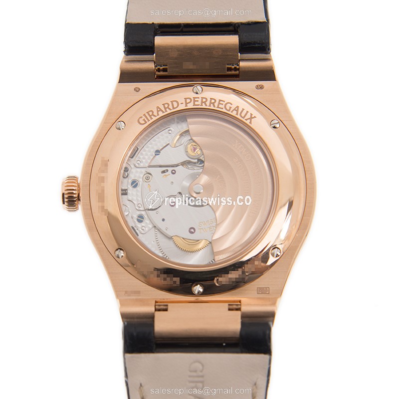 Girard Perregaux Replica LAUREATO - 18kt Rose Gold - Automatic - Blue Dial - Black Alligator Buckle - View 3