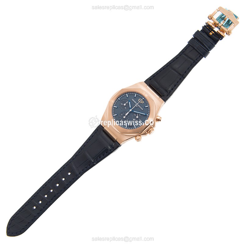 Girard Perregaux Replica Laureato 18kt Rose Gold - Automatic Blue Dial Black Alligator Strap - View 2
