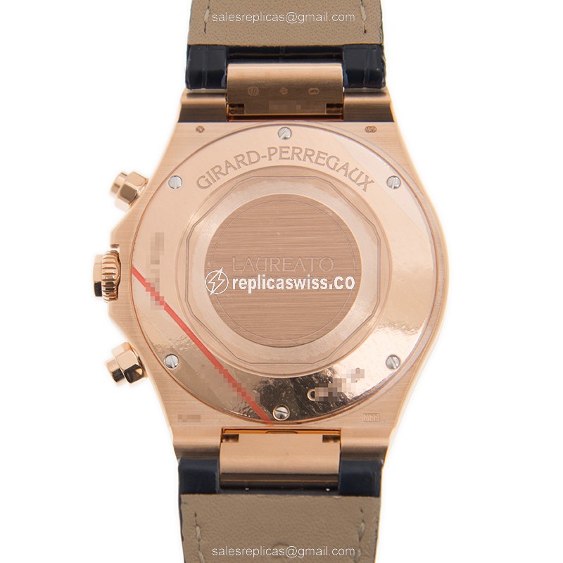 Girard Perregaux Replica Laureato 18kt Rose Gold - Automatic Blue Dial Black Alligator Strap - View 3