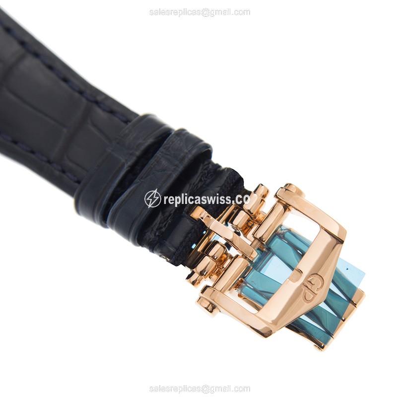 Girard Perregaux Replica Laureato 18kt Rose Gold - Automatic Blue Dial Black Alligator Strap - View 4