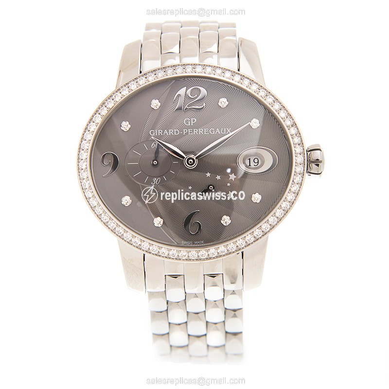Girard Perregaux CATS EYE Auto - Stainless Steel - Gray Dial - Diamond Case - Silver Steel Bracelet - View 2