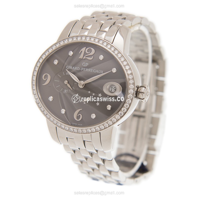 Girard Perregaux CATS EYE Auto - Stainless Steel - Gray Dial - Diamond Case - Silver Steel Bracelet - View 3