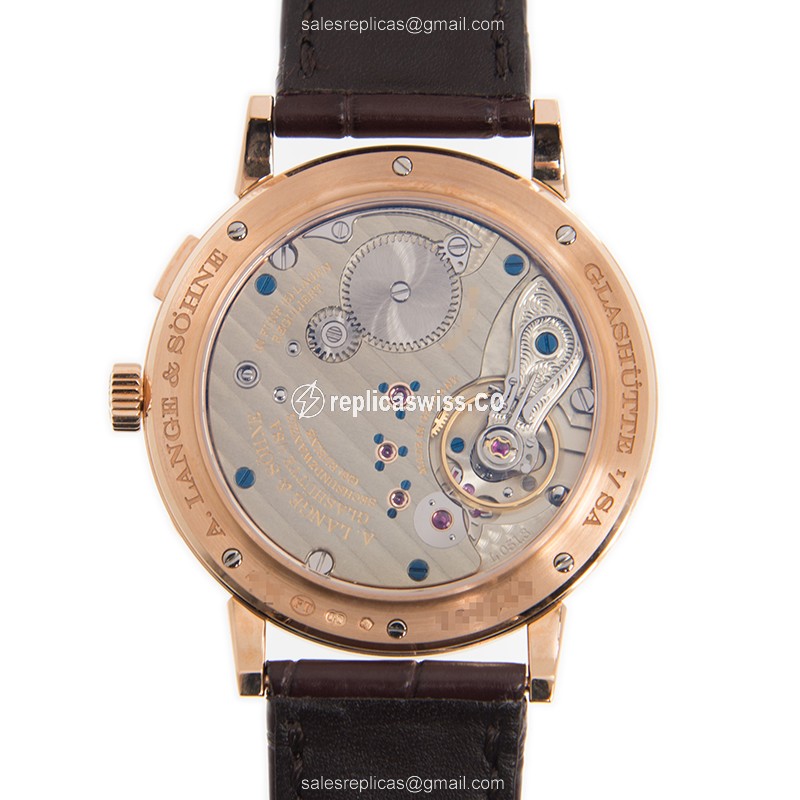 A Lange & Sohne 1815 Chrono - Auto - 18kt Rose Gold - White Dial - Brown Alligator Strap - View 3