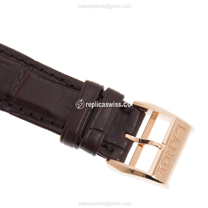A Lange & Sohne 1815 Chrono - Auto - 18kt Rose Gold - White Dial - Brown Alligator Strap - View 4