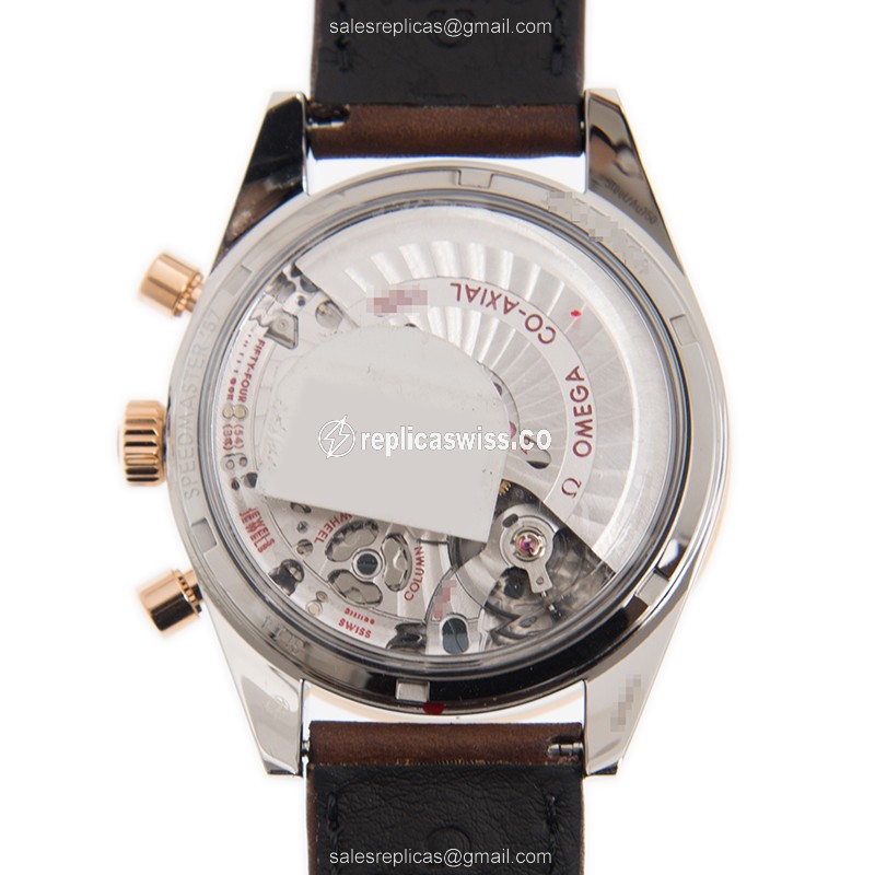 Omega Speedmaster Replica - Automatic - 18kt Rose Gold/Steel - Black Dial - Leather Brown Strap - View 3