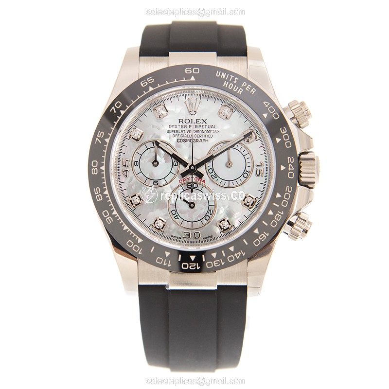Rolex Daytona Replica - Automatic - 18kt Gold - White Dial, Black Rubber Strap - View 2