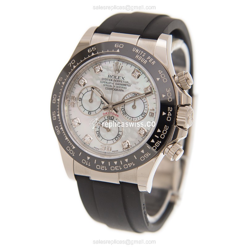 Rolex Daytona Replica - Automatic - 18kt Gold - White Dial, Black Rubber Strap - View 3