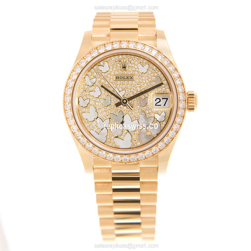 Rolex Lady Datejust Replica - Automatic - 18kt Gold Case - Silver Dial - Gold Strap - View 2