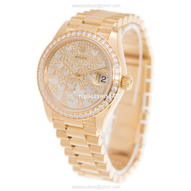 Rolex Lady Datejust Replica - Automatic - 18kt Gold Case - Silver Dial - Gold Strap - View 3