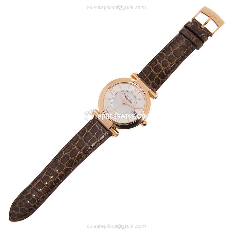 Chopard Imperiale Replica - Automatic 18kt Rose Gold - White Dial, Brown Leather Strap - View 2