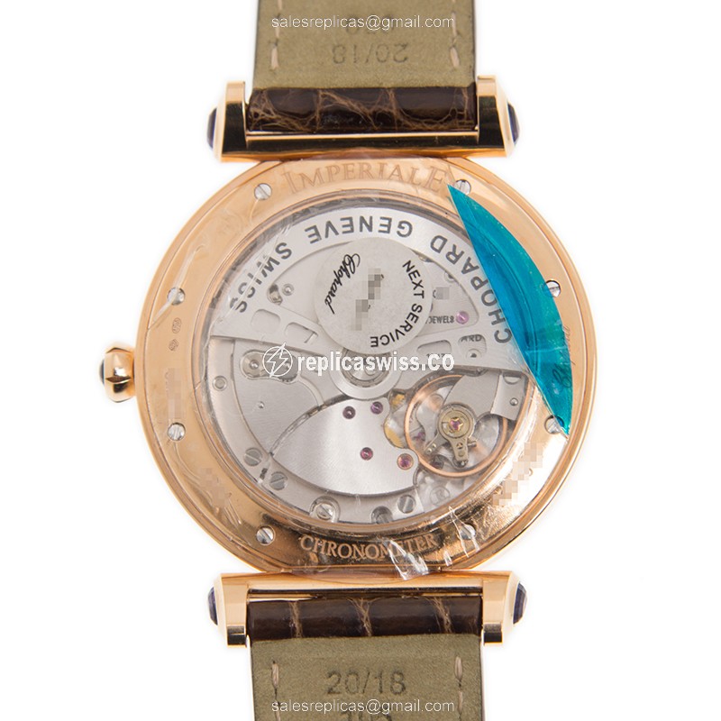 Chopard Imperiale Replica - Automatic 18kt Rose Gold - White Dial, Brown Leather Strap - View 3