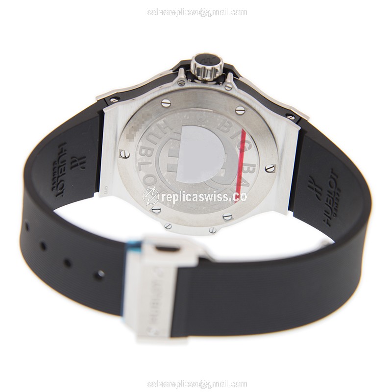Hublot BIG BANG Quartz - Stainless Steel Case - Black Dial - Diamond Accents - Rubber Strap - Buckle Clasp - View 4