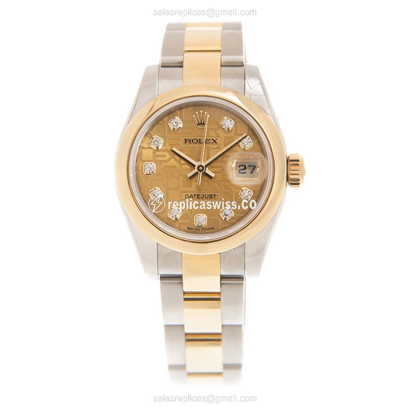 Rolex Datejust Lady Replica - 18kt Gold Case - Automatic - Gold Dial, Gold Strap - View 2