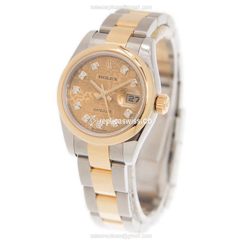 Rolex Datejust Lady Replica - 18kt Gold Case - Automatic - Gold Dial, Gold Strap - View 3