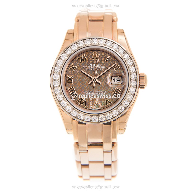 Rolex 80285NRWTLOTUSFLOVIDI OYSTER PERPETUAL Replica - Automatic - 18kt Rose Gold Case - Brown Dial on Gold Strap - View 2