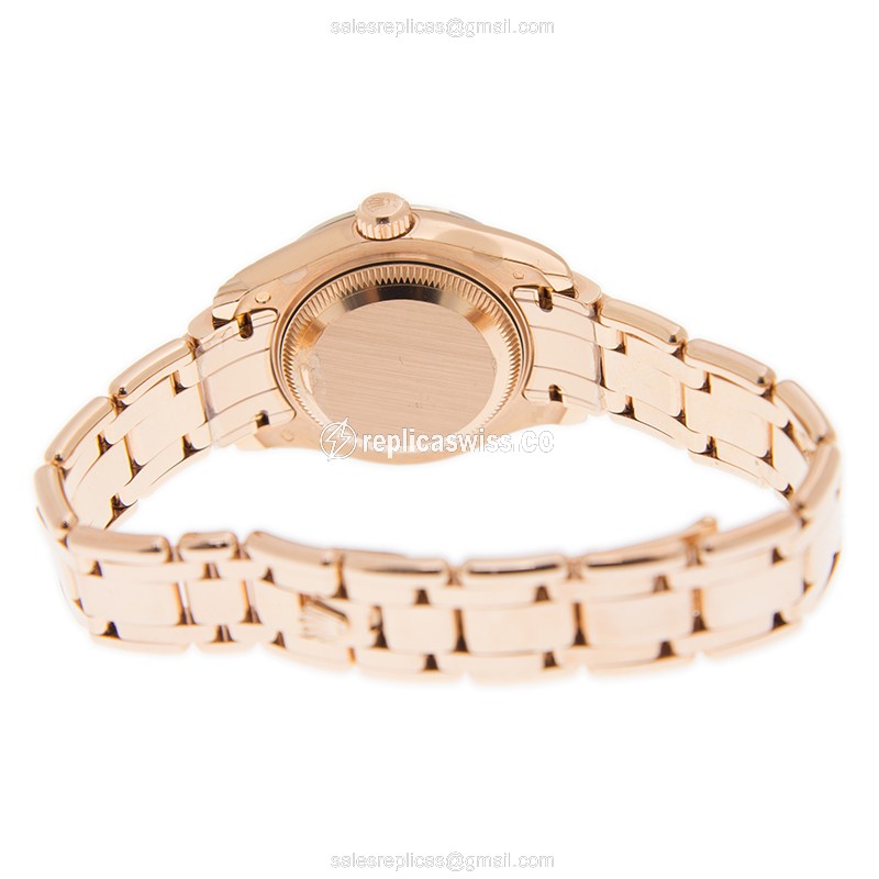 Rolex 80285NRWTLOTUSFLOVIDI OYSTER PERPETUAL Replica - Automatic - 18kt Rose Gold Case - Brown Dial on Gold Strap - View 4