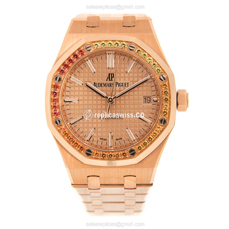 Audemars Piguet Royal Oak 15451OR Replica - Automatic - Rose Gold Case - Gold Dial & Straps - View 2
