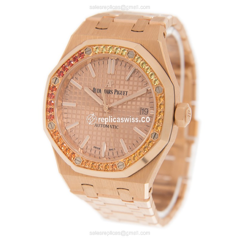 Audemars Piguet Royal Oak 15451OR Replica - Automatic - Rose Gold Case - Gold Dial & Straps - View 3