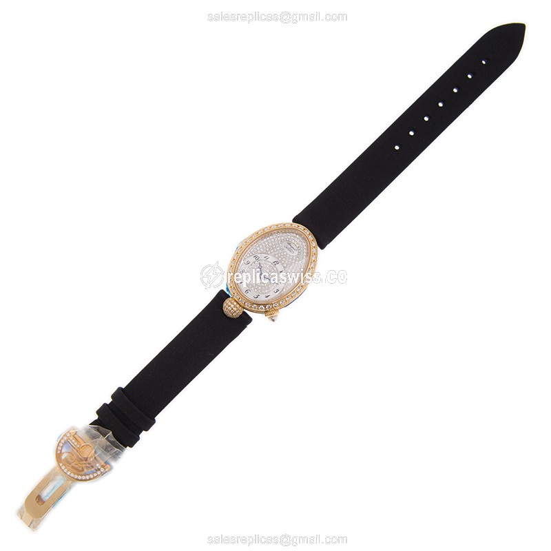 Breguet REINE DE NAPLES Replica - Auto 18kt Gold - Diamond Silver Dial - Silk Black Strap - View 2