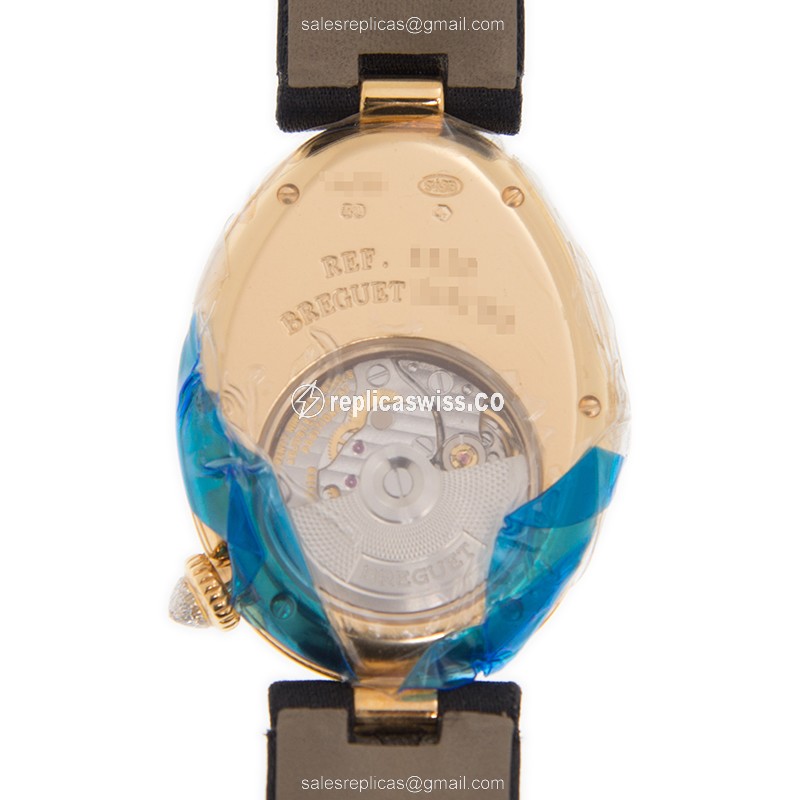 Breguet REINE DE NAPLES Replica - Auto 18kt Gold - Diamond Silver Dial - Silk Black Strap - View 3
